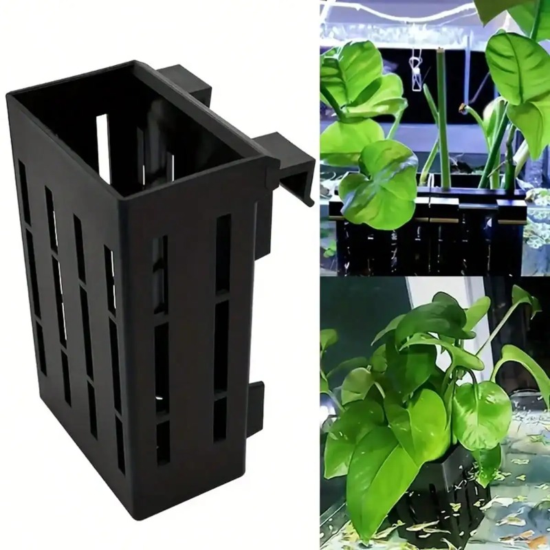 Aquarium Fish Photography - 水槽用植物ホルダー ブラックプラスチックバスケット クリップ付き 魚タンク水生植物固定用 安定設置