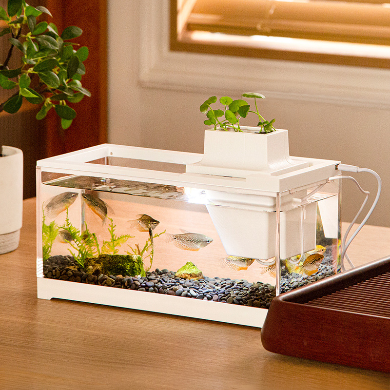 Aquarium Fish Goldfish - 水槽アクアリウムキット（ウォーターポンプ、ヒーティングマット、照明付き）高透過率デスクトップ装飾（エビ、クラゲ、金魚用）
