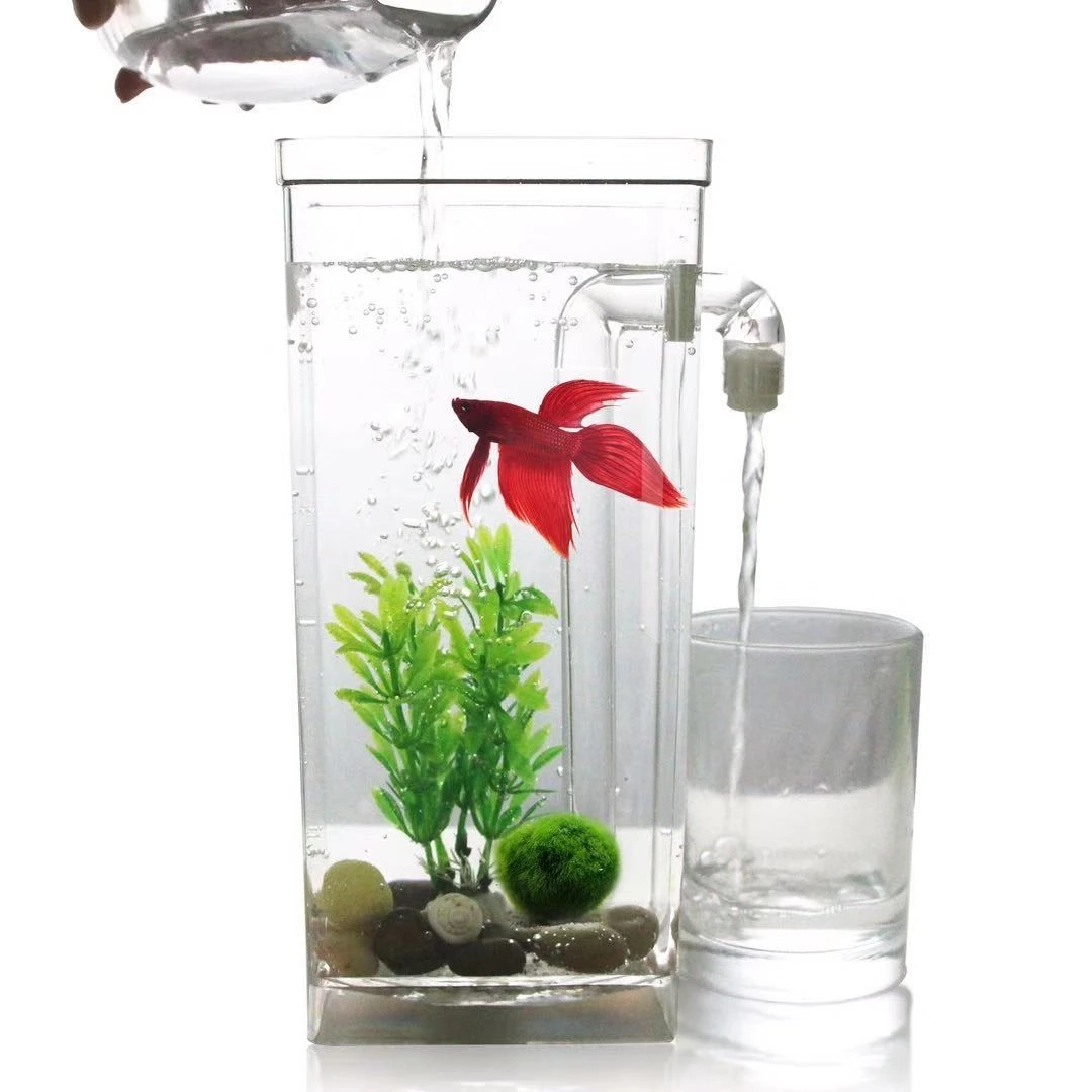Aquarium Fish Goldfish - 怠惰な無料水交換デスクトップ水槽ミニクリエイティブ金魚水槽小型プラスチックベタ魚ボックス水族館アクセサリー