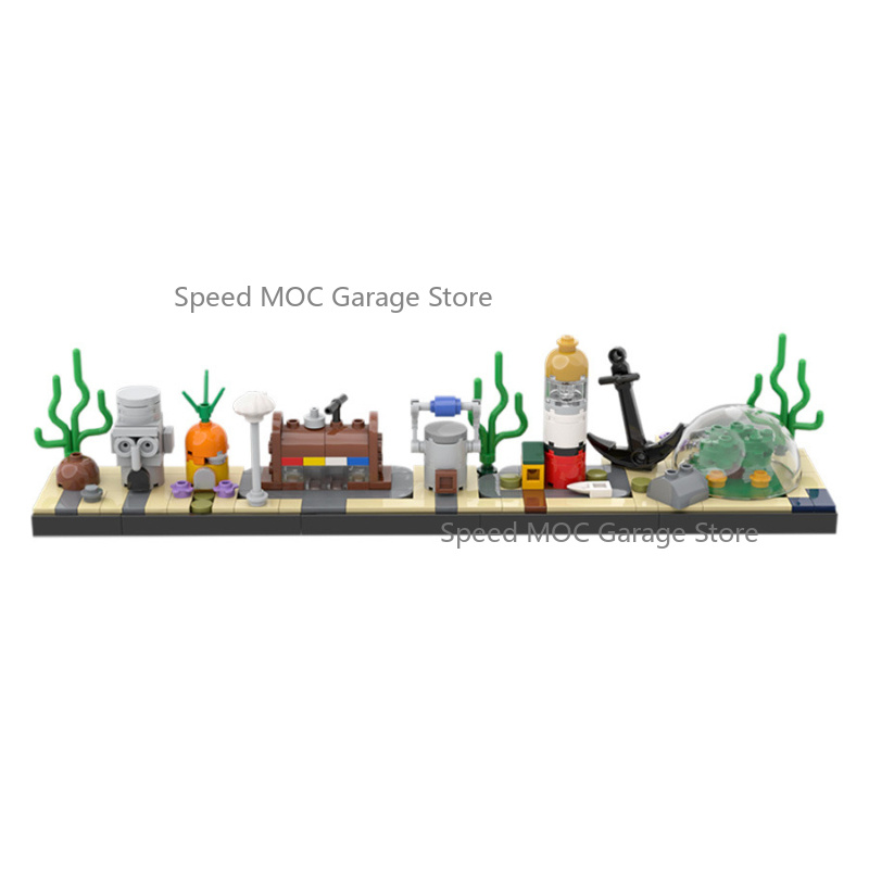 Aquarium Fish Lego - 高精細水中街並みMOCセット、かわいい漫画風海底都市ビルディングブロック、DIY組み立てミニチュアシーンモデル