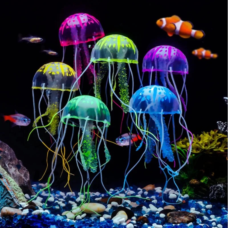 Aquarium Fish Discus - 1/2個入り シミュレートシリコン製 光るクラゲ 水槽飾り、水槽用装飾品 各種シミュレートクラゲ