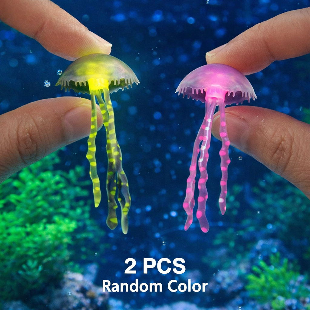 Aquarium Fish Discus - 発光シミュレーションクラゲ 2個入り ランダムカラー 浮遊水槽装飾 水中景観 魚タンクオーナメント