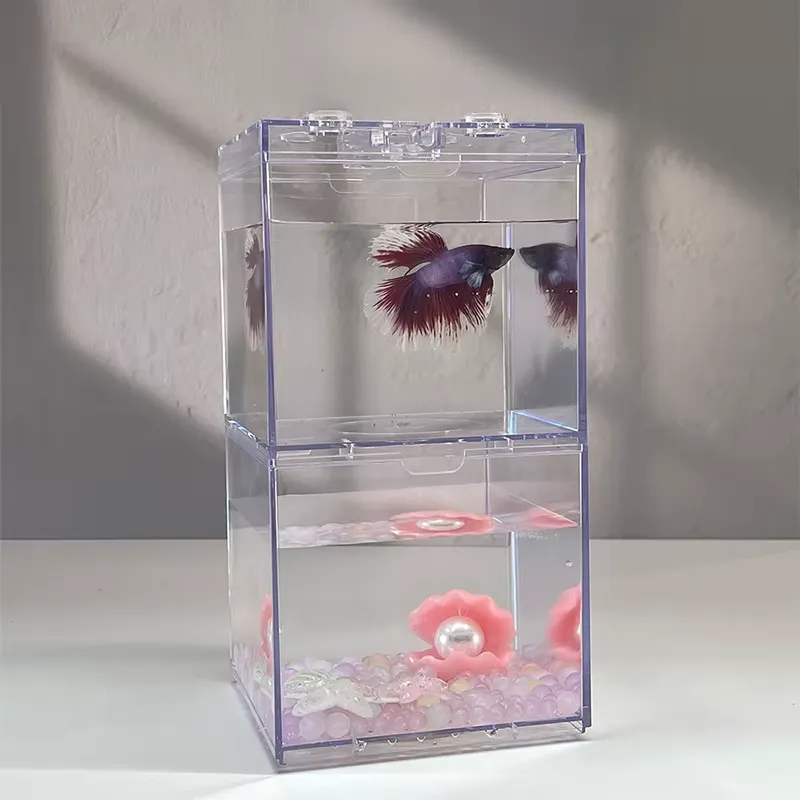 Aquarium Fish Light - リラックスラインズ ミニ水槽ボックス テーブルデコレーション 小型多機能LED照明付きアクリル製水槽