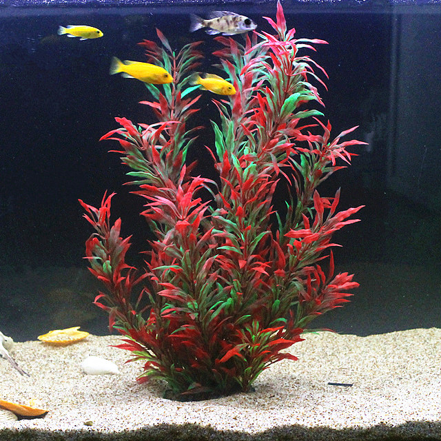Aquarium Fish Photography - 人工水槽50cm,珍しい植物,水族館,偽の竹の葉,水草,プラスチック製の紫色の緑の水草,造園の装飾