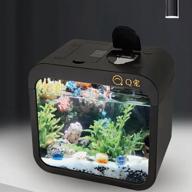 Aquarium Fish Goldfish - デスクトップ透明アクリル水槽プラスチック小型金魚水槽クリエイティブ水族館 LED ライト装飾付き (電池なし)