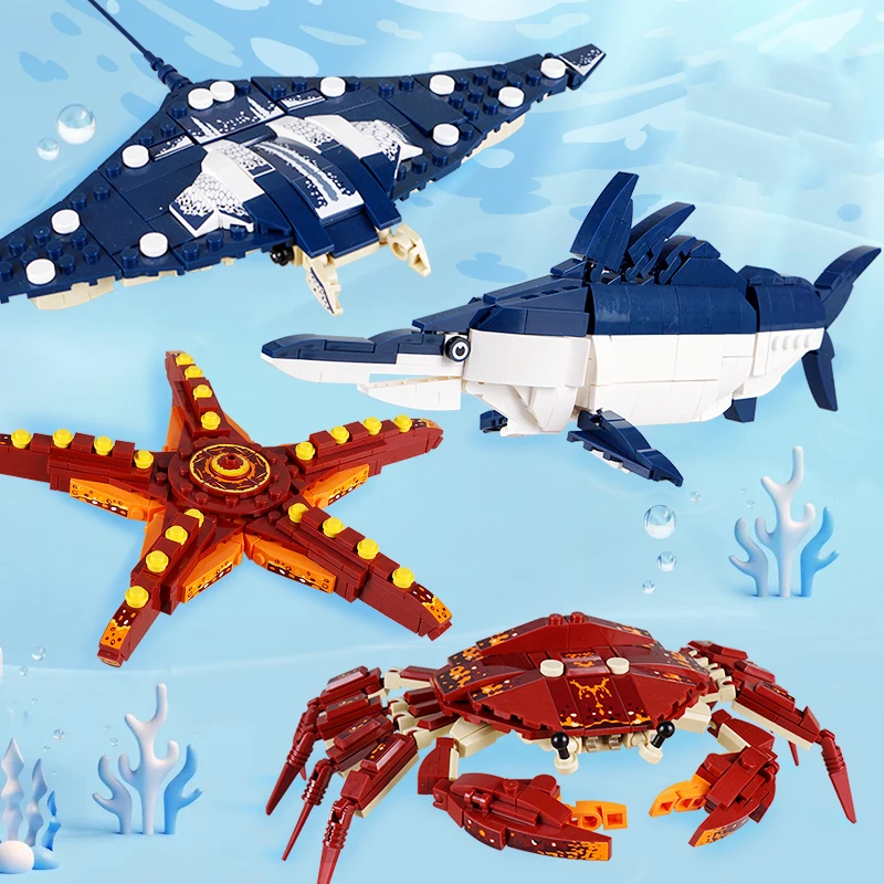 創造的な組み立てカニ海洋動物ビルディングブロックDIYタツノ - Aquarium Fish Lego のレビューと価格