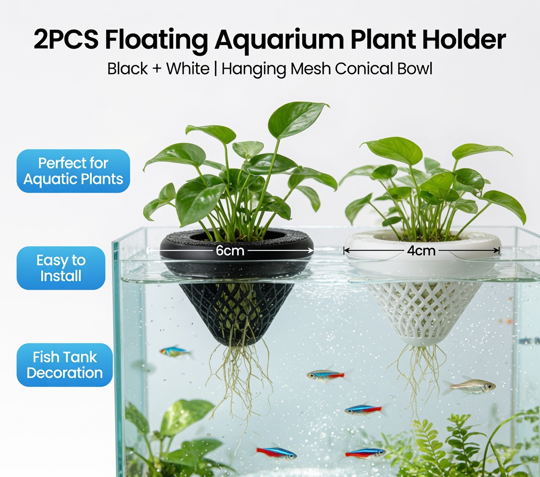 2個入りフローティングアクアリウムプラントホルダー、水槽用吊 - Aquarium Fish Escape のレビューと価格
