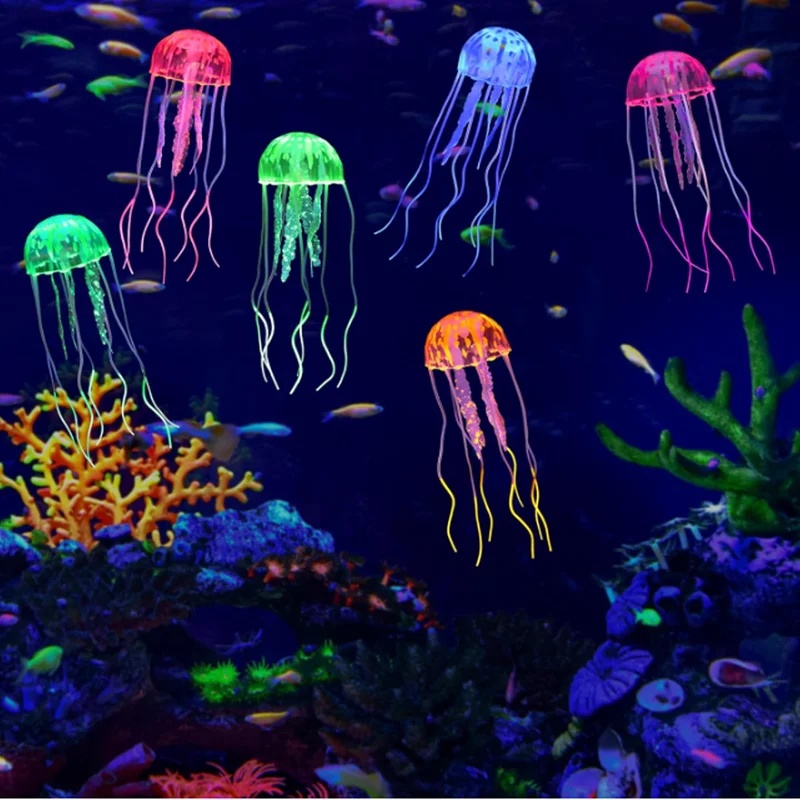 1/2個入り シミュレートシリコン製 光るクラゲ 水槽飾り、 - Aquarium Fish Discus のレビューと価格