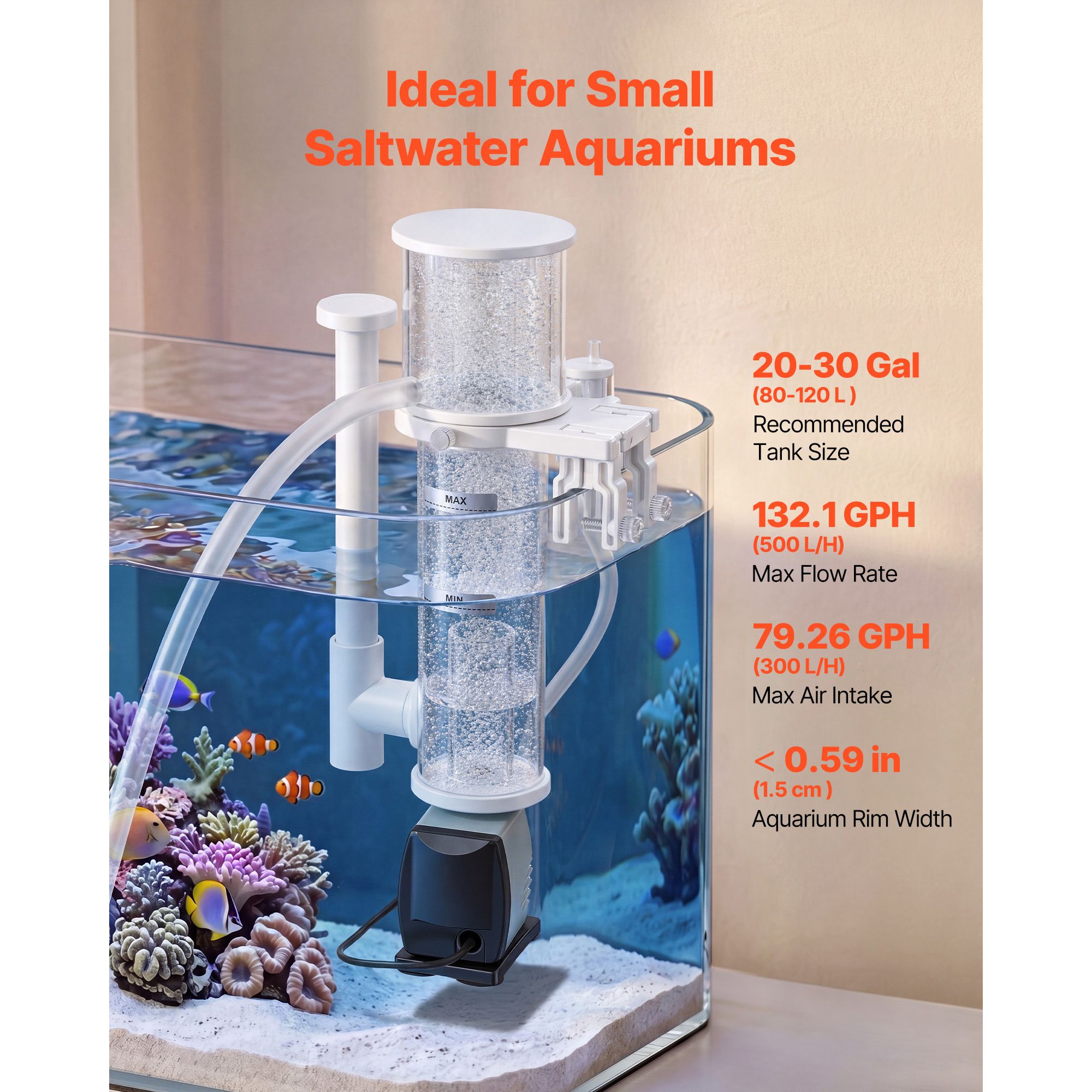 20～30ガロンの海水水槽用プロテインスキマー、DCポンプ付 - Protein Skimmer Reef のレビューと価格